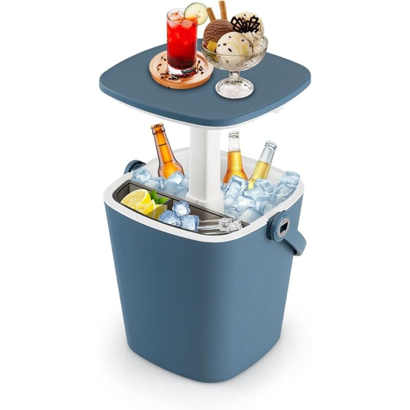 foto del prodotto costway secchiello ghiaccio 15 l, cool bar portaghiaccio, 3 in 1 tavolino da tavolo bar, con maniglia, apribottiglie e coperchio sollevabile, per