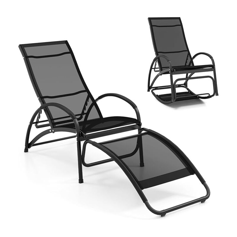 foto del prodotto costway sedia a dondolo 2 in 1 per giardino, poltrona convertibile con schienale regolabile a 4 posizioni, braccioli curvi e telaio in alluminio,