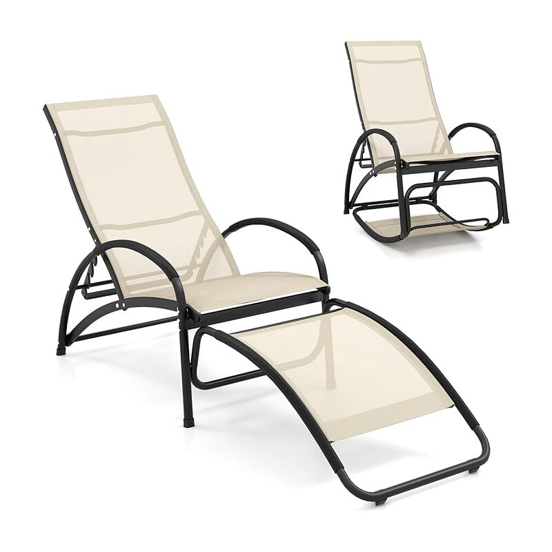 foto del prodotto costway sedia a dondolo 2 in 1 per giardino, poltrona convertibile con schienale regolabile a 4 posizioni, braccioli curvi e telaio in alluminio,
