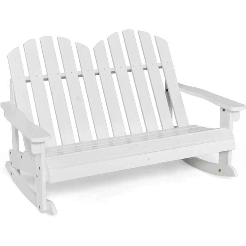 foto del prodotto costway sedia a dondolo adirondack per bambini, in legno di abete, panchina da esterno 2 posti con dondolio sicuro, schienale alto e braccioli,