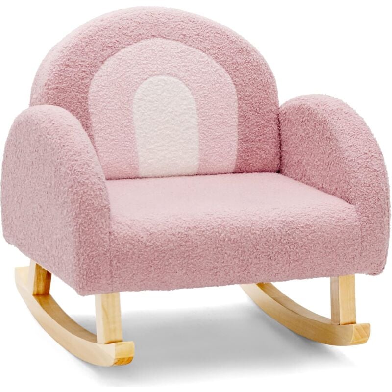 foto del prodotto costway sedia a dondolo per bambini con gambe in legno massiccio, poltrona a dondolo per bambini con cuscinetti antiscivolo, per stanza dei giochi,