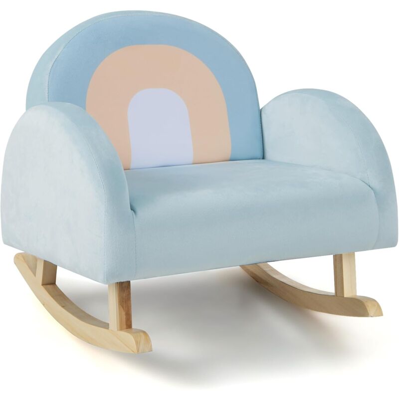 foto del prodotto costway sedia a dondolo per bambini in legno, poltrona imbottita per bambini con rivestimento in velluto morbido, design antiribaltamento, per