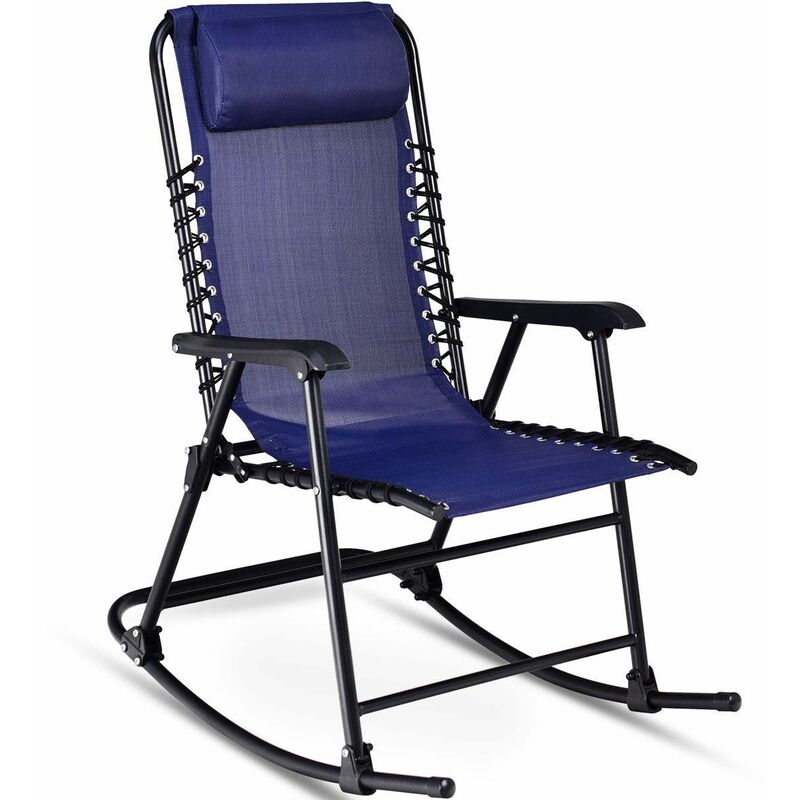foto del prodotto costway sedia a dondolo poltrona oscillante poltrona relax in ferro con poggiatesta pieghevole blu 