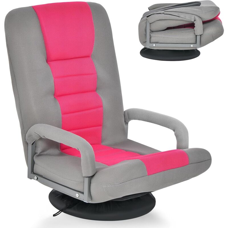 foto del prodotto costway sedia da pavimento pieghevole, poltrona sedia da yoga per meditazione, portatile inclinabile girevole, da salotto camera da letto rosa e