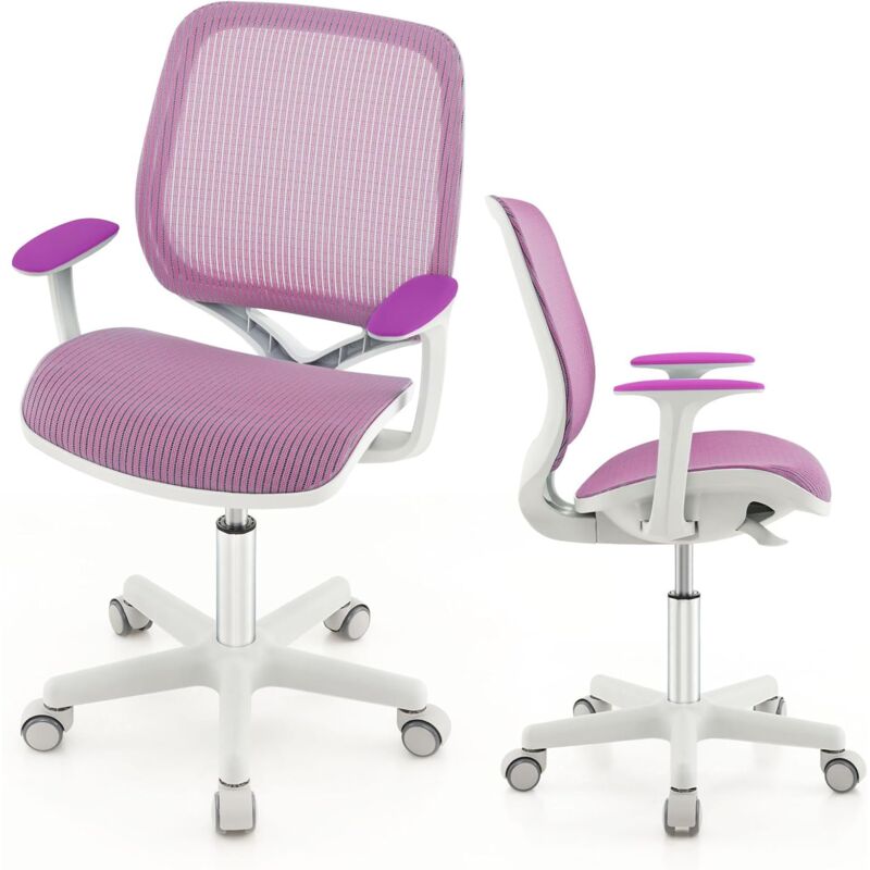 foto del prodotto costway sedia da scrivania per bambini, sedia girevole per computer con altezza regolabile, ruote con freno, braccioli morbidi, sedia ergonomica