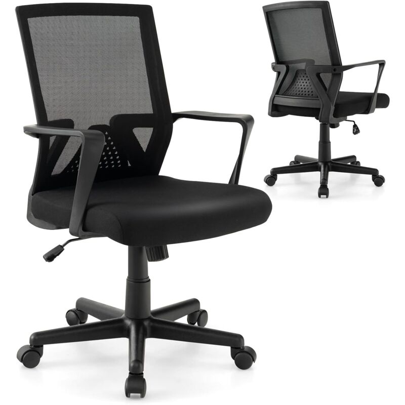 foto del prodotto costway sedia da ufficio a rotelle girevole, sedia da scrivania ergonomica in rete con supporto lombare e funzione dondolo, braccioli e ruote,