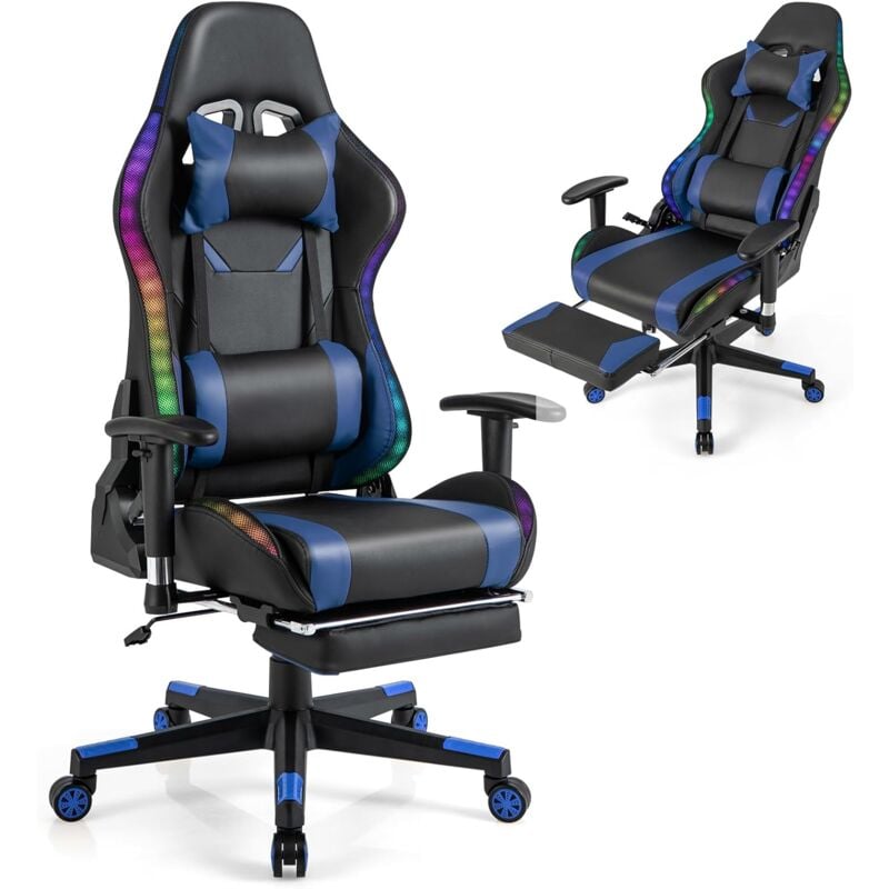 foto del prodotto costway sedia da ufficio ergonomica per computer con altezza regolabile, sedia da gaming con luci rgb led, schienale e braccioli regolabili,