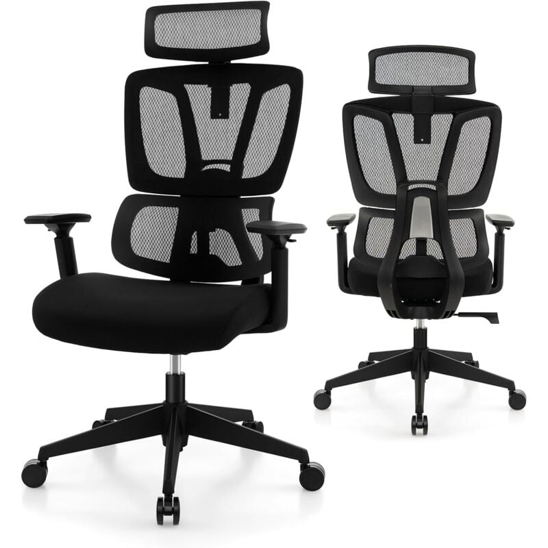 foto del prodotto costway sedia da ufficio ergonomica, sedia da scrivania regolabile e inclinabile, sedia girevole in rete traspirante, con poggiatesta e braccioli