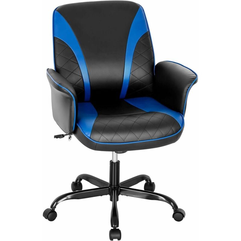 foto del prodotto costway sedia da ufficio per computer, sedia ergonomica direzionale regolabile in altezza con braccioli incorporati, sedia girevole in pelle pvc a