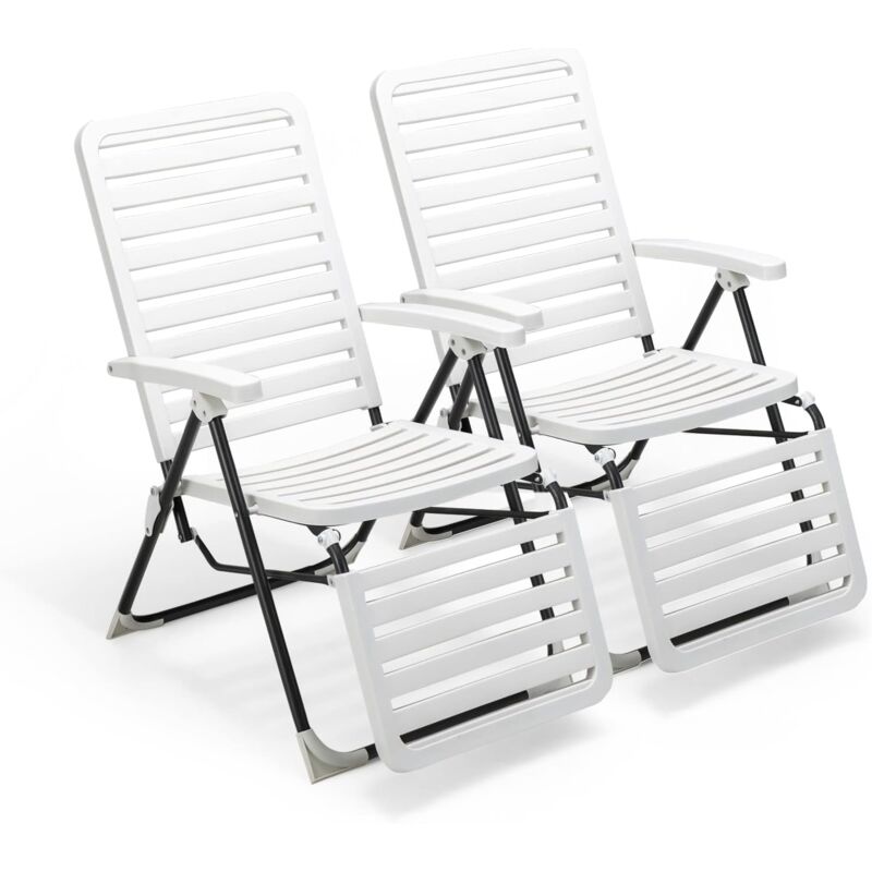foto del prodotto costway sedia pieghevole da giardino, sedia reclinabile con schienale alto, regolabile in 7 posizioni, poltrona portatile in pp resistente, per