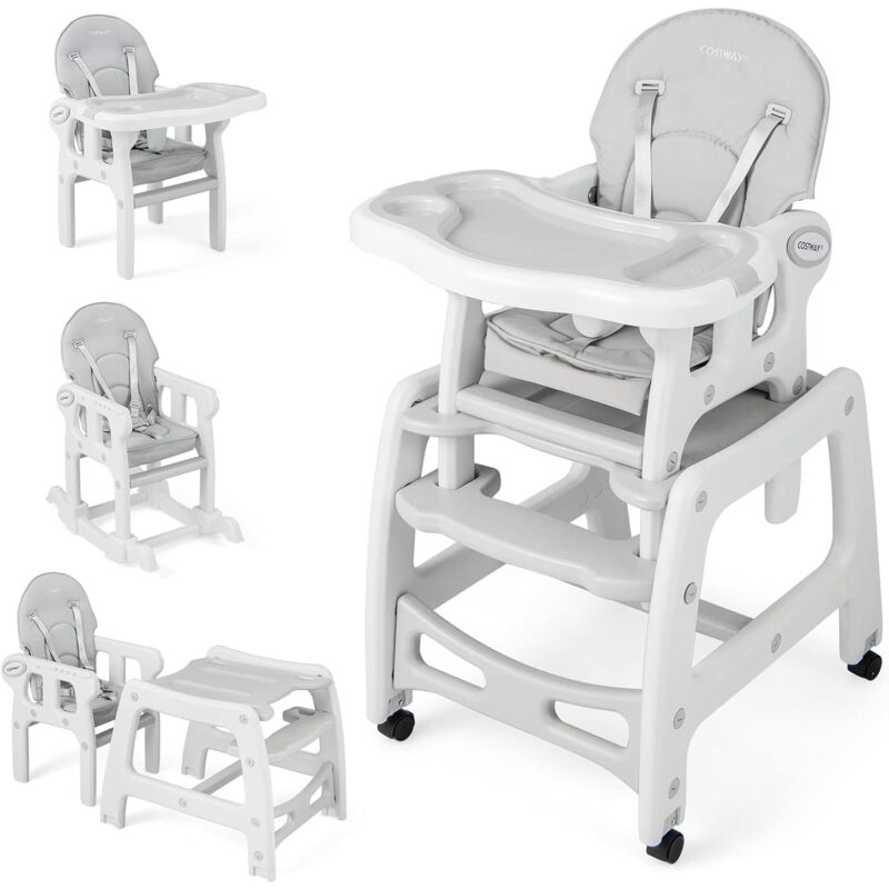 foto del prodotto costway seggiolone pappa per bambini 3 in 1, seggiolone per neonati con vassoio rimovibile, cuscino, schienale regolabile e cintura di sicurezza a