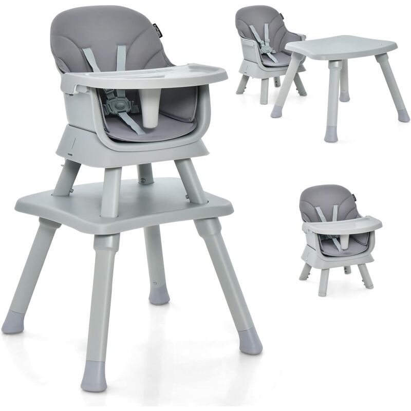 foto del prodotto costway seggiolone pappa per bambini 6 in 1, seggiolone per neonati convertibile, tavolo per costruzioni per bambini, con imbracatura a 5 punti,