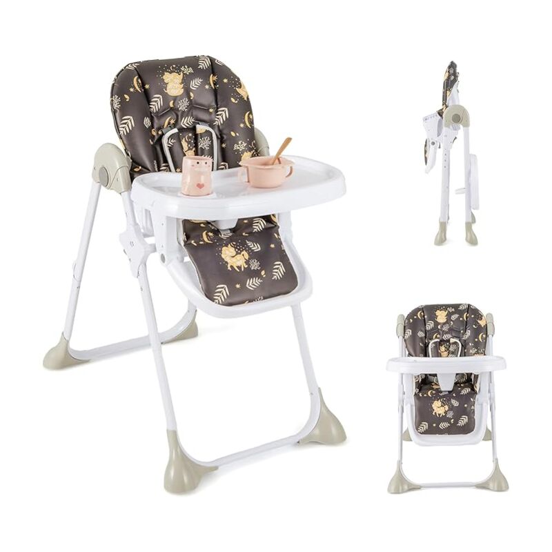 foto del prodotto costway seggiolone pappa pieghevole per bambini, seggiolone portabile con schienale e altezza regolabili, con ruote, per bambini 6 36 mesi, grigio