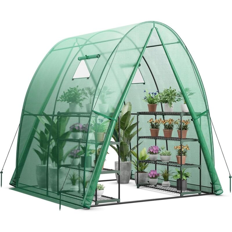 foto del prodotto costway serra da giardino 181 x 181 x 200 cm, serra a tunnel da esterno con 2 porte con zip, 2 finestre, copertura in pe impermeabile e tasche