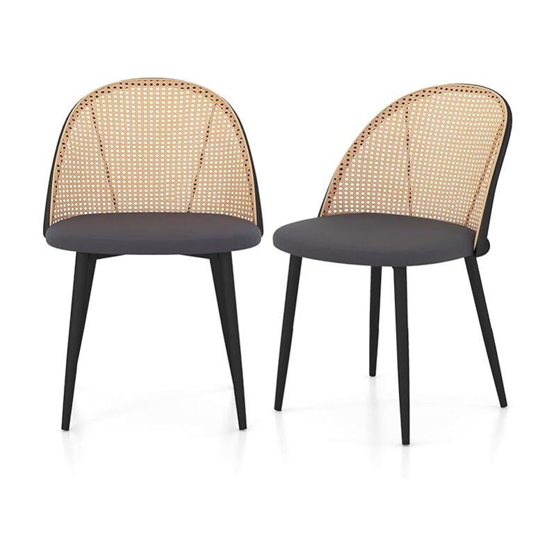 foto del prodotto costway set 2 sedie sala da pranzo, sedie da cucina moderno con schienale ergonomico in rattan e gambe in metallo 57 x 53 x 78cm, capacit di