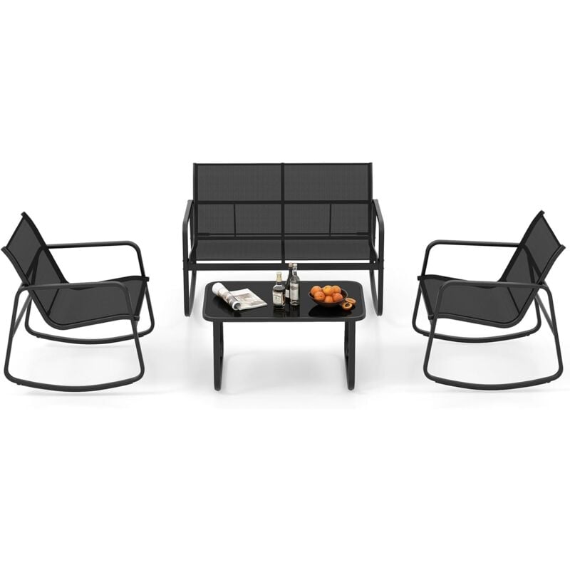 immagine 0 del prodotto costway set da 4 pezzi da giardino in tessuto textilene, set di mobili da patio a dondolo, set da conversazione, tavolino, 2 sedie a dondolo e