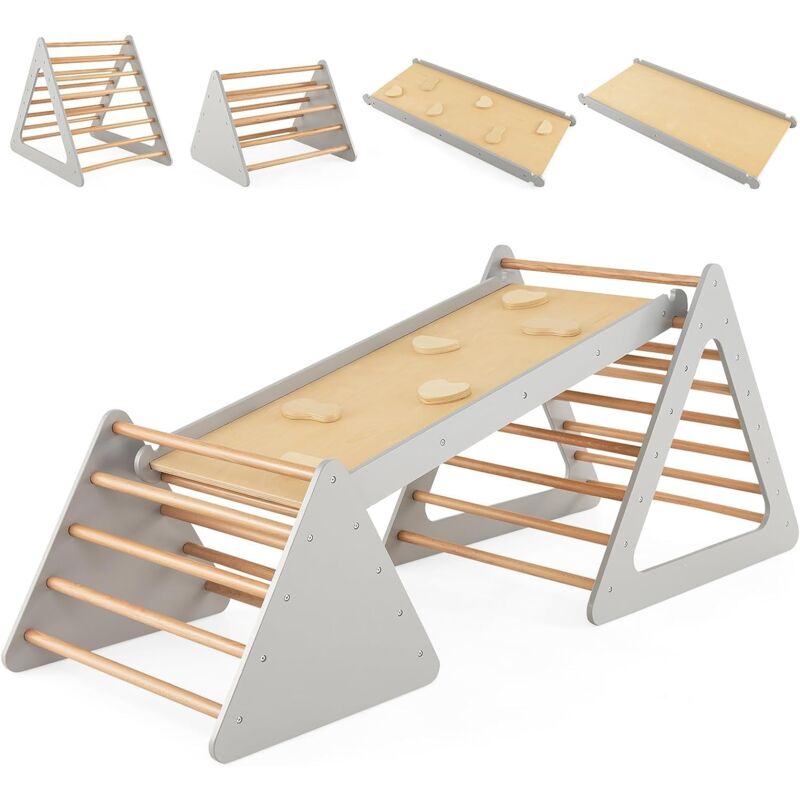foto del prodotto costway set da arrampicata 3 in 1 per bambini, 3 pezzi con 2 scale triangolari e 1 rampa, per scivolare e arrampicarsi, scala giochi arrampicata
