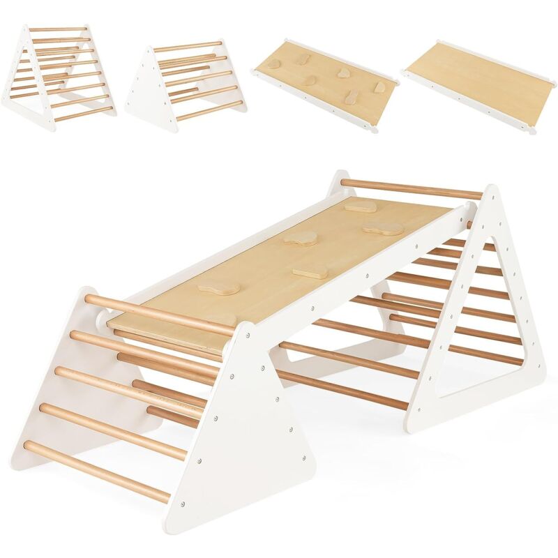 foto del prodotto costway set da arrampicata 3 in 1 per bambini, 3 pezzi con 2 scale triangolari e 1 rampa, per scivolare e arrampicarsi, scala giochi arrampicata per