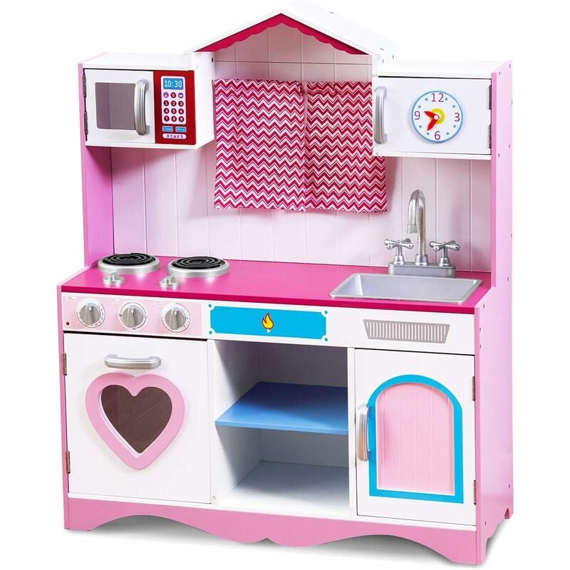 foto del prodotto costway set da cucina giocattolo per bambini, cucina da gioco in legno con lavello e rubinetto, per bambini 3 anni 