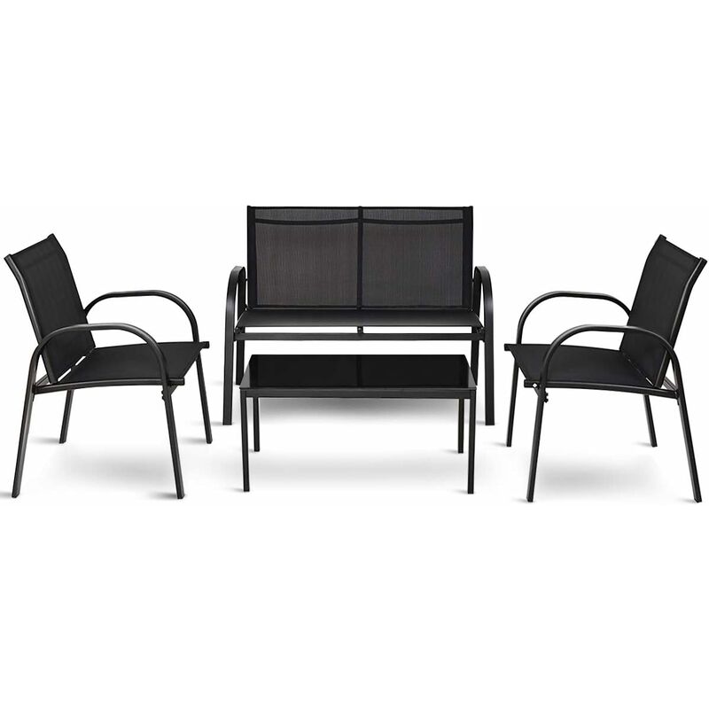 foto del prodotto costway set da giardino con 4 pezzi, set da giardino per chiacchierare, sedie da giardino con tavolino in vetro, con struttura resistente in ferro,