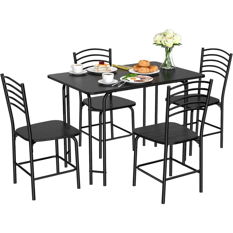 foto del prodotto costway set da pranzo con 1 tavolo e 4 sedie, set di tavolo da pranzo salvaspazio di 5 pezzi, set mobili per cucina, sala da pranzo, in metallo e