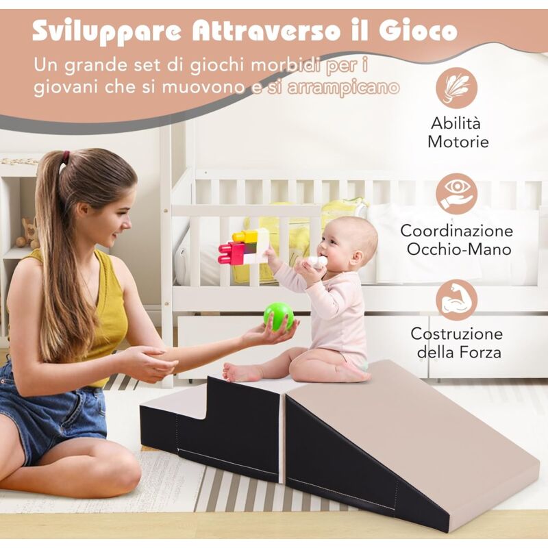 foto del prodotto costway set di 2 blocchi per gattonare e arrampicare per neonati e bambini, set di blocchi di schiuma morbida per gioco attivo interno, set di