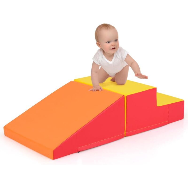 foto del prodotto costway set di 2 blocchi per gattonare e arrampicare per neonati e bambini, set di blocchi di schiuma morbida per gioco attivo interno, set di