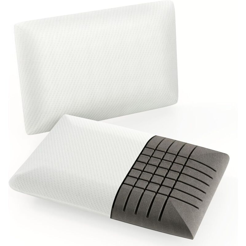 foto del prodotto costway set di 2 cuscini letto, cuscini letto coppia in schiuma di memoria al carbone di bamb , con taglio 3d per flusso d aria, morbida e