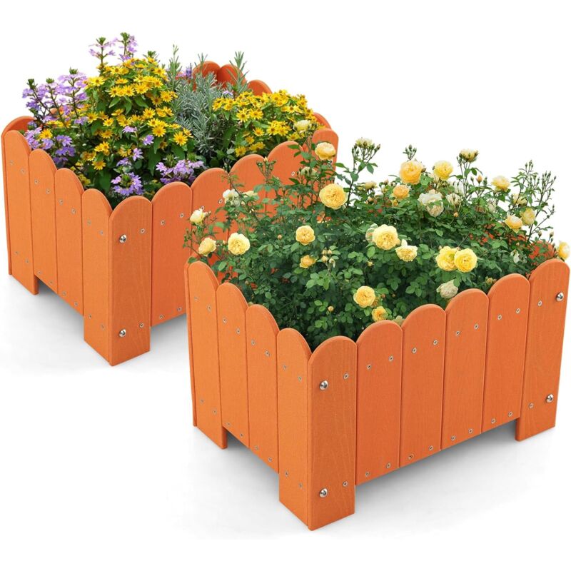 foto del prodotto costway set di 2 fioriere in hdpe resistente alle intemperie con aperture per drenaggio, aiuola rialzata per verdure, fiori e piante su terrazzo,