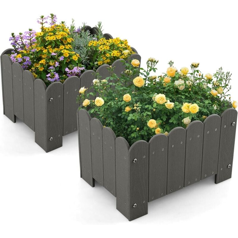 foto del prodotto costway set di 2 fioriere in hdpe resistente alle intemperie con aperture per drenaggio, aiuola rialzata per verdure, fiori e piante su terrazzo,