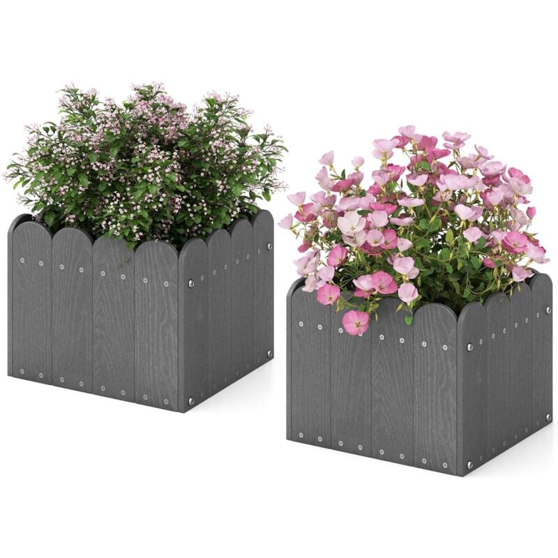 foto del prodotto costway set di 2 fioriere quadrate, aiuola rialzata in hdpe resistente alle intemperie con aperture di drenaggio, letto rialzato per verdure, fiori