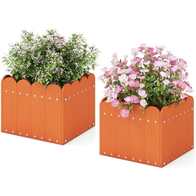 foto del prodotto costway set di 2 fioriere quadrate, aiuola rialzata in hdpe resistente alle intemperie con aperture di drenaggio, letto rialzato per verdure, fiori