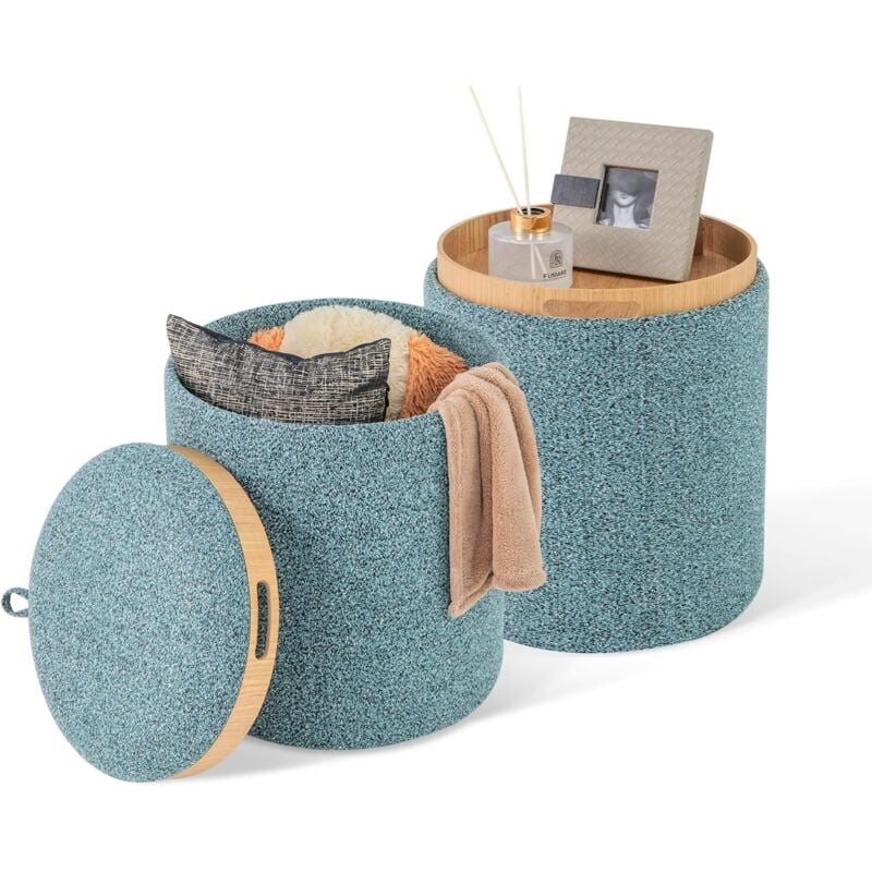 foto del prodotto costway set di 2 pouf contenitore, pouf rotondi imbottiti da 41l 25l, con vassoio reversibile, sgabello contenitore multifunzionale per soggiorno,
