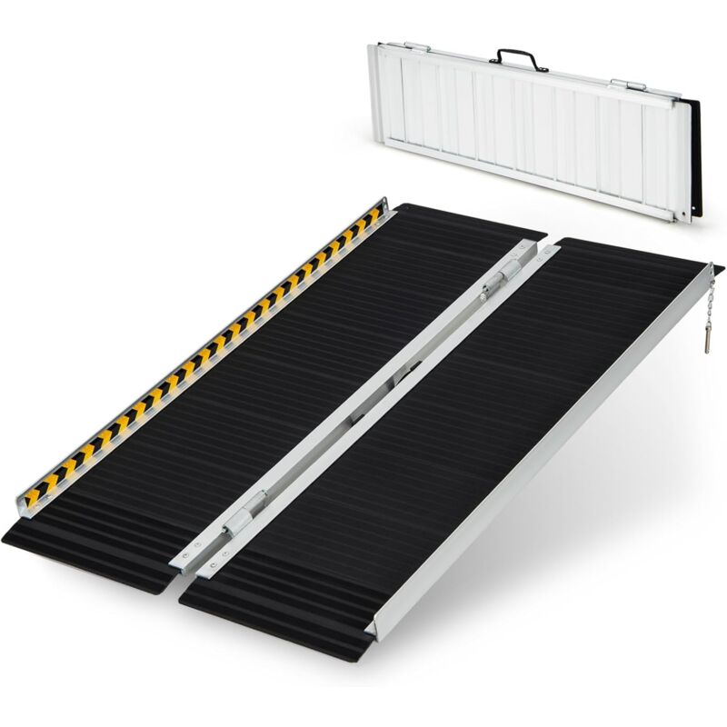 foto del prodotto costway set di 2 rampa per sedie a rotelle in alluminio, rampa telescopica pieghevole con superficie antiscivolo, capacit di carico di 272 kg, per