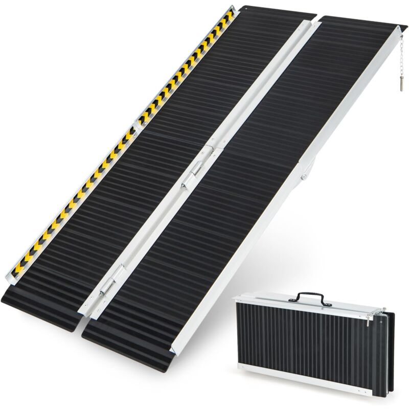 foto del prodotto costway set di 2 rampa per sedie a rotelle in alluminio, rampa telescopica pieghevole con superficie antiscivolo, capacit di carico di 272 kg, per