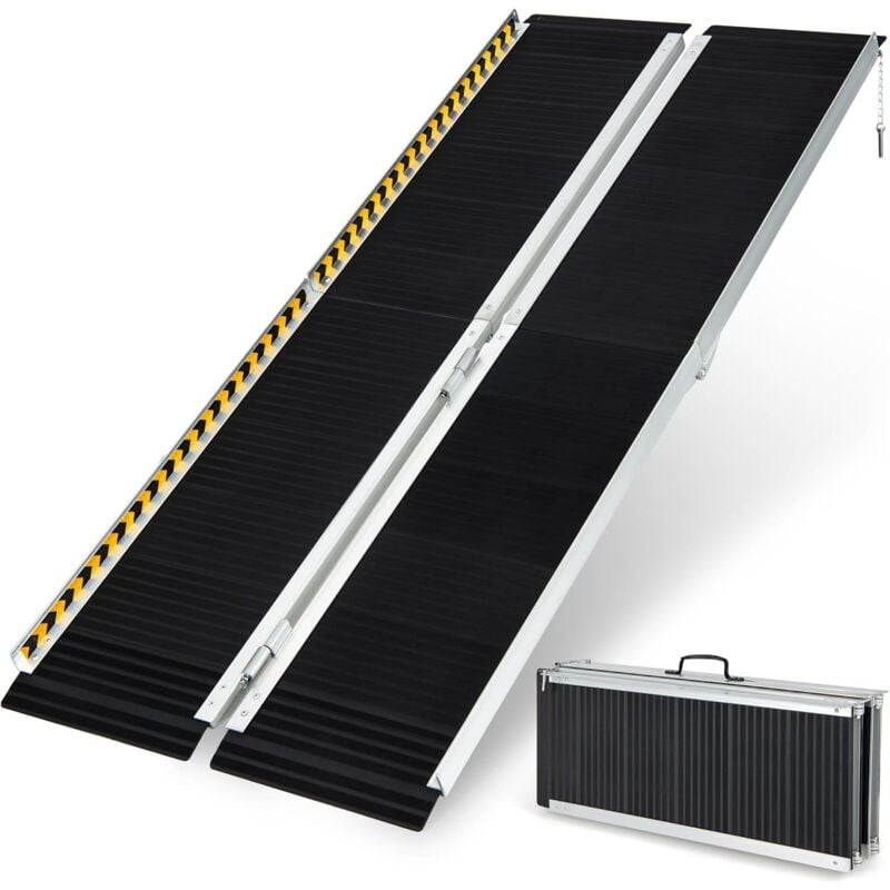 foto del prodotto costway set di 2 rampa per sedie a rotelle in alluminio, rampa telescopica pieghevole con superficie antiscivolo, capacit di carico di 272 kg, per