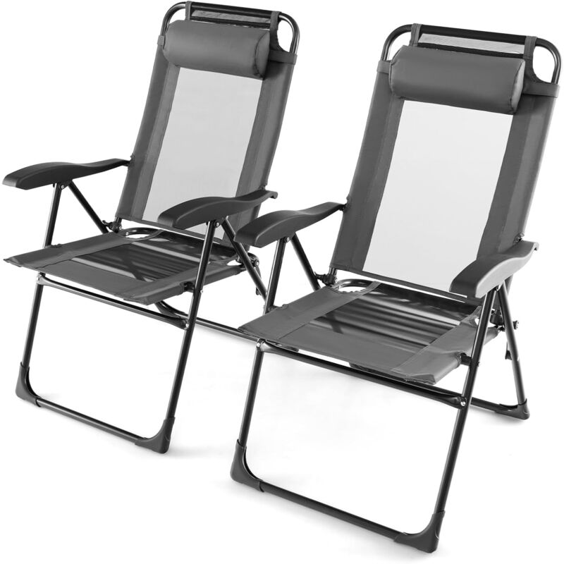 foto del prodotto costway set di 2 sedia da giardino reclinabili, sedie pieghevoli con schienale regolabili in rete, poggiatesta, 2pcs per cortile patio giardino