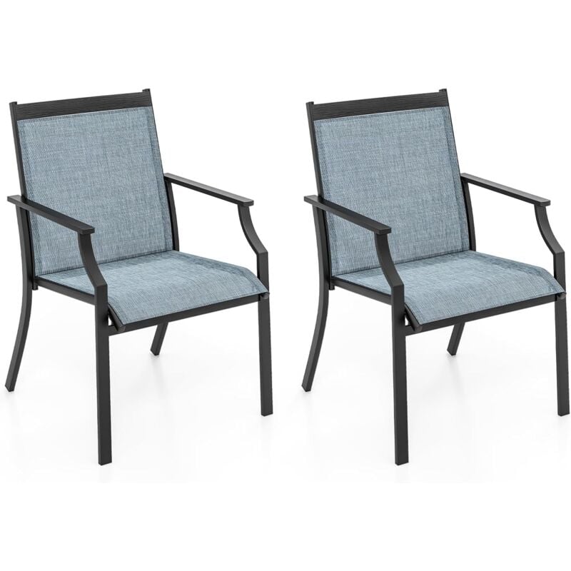foto del prodotto costway set di 2 sedie da gairdino, poltrone da patio con seduta in tessuto textilene, sdraio da balcone con gambe in metallo, sedia da pranzo