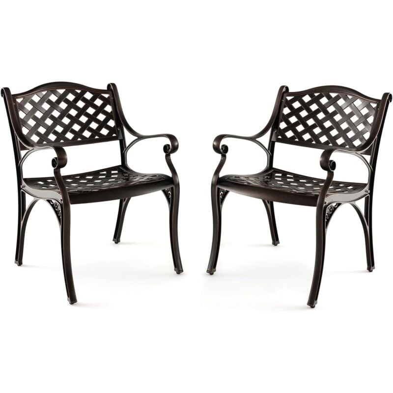 foto del prodotto costway set di 2 sedie da giardino in alluminio pressofuso, sedie da pranzo per esterno, con braccioli e sedute curve, poltrona in metallo da