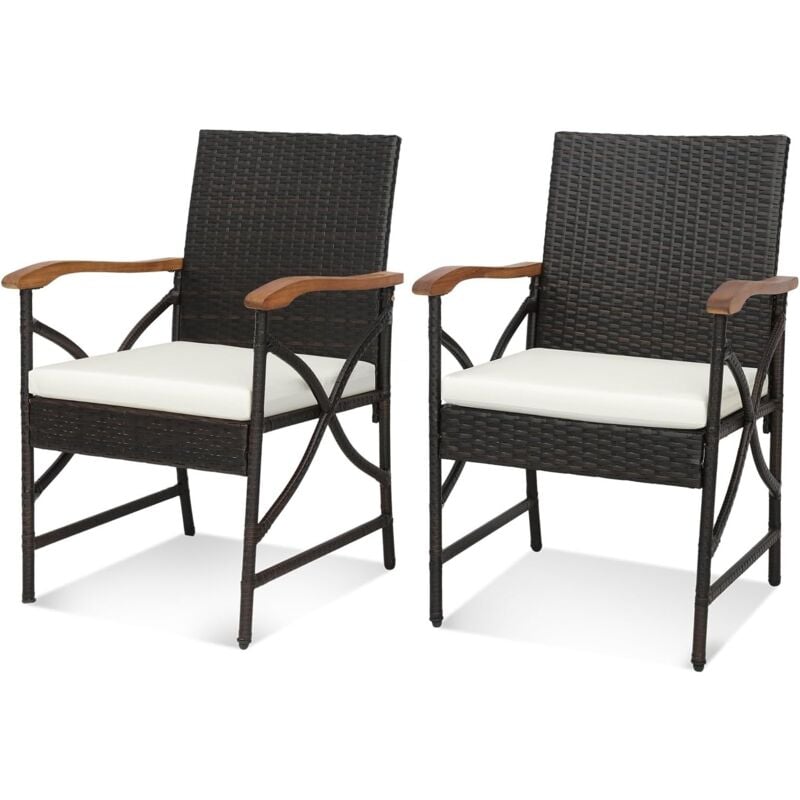 foto del prodotto costway set di 2 sedie da giardino in rattan, poltrona da esterno in rattan pe con cuscino con cerniera, capacit 180 kg, per giardino balcone