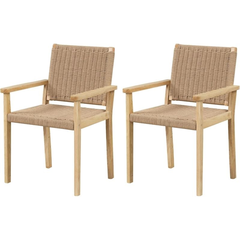 foto del prodotto costway set di 2 sedie in legno per interni ed esterni, sedie da pranzo per patio con seduta intrecciata in carta, per cucina, portico, soggiorno