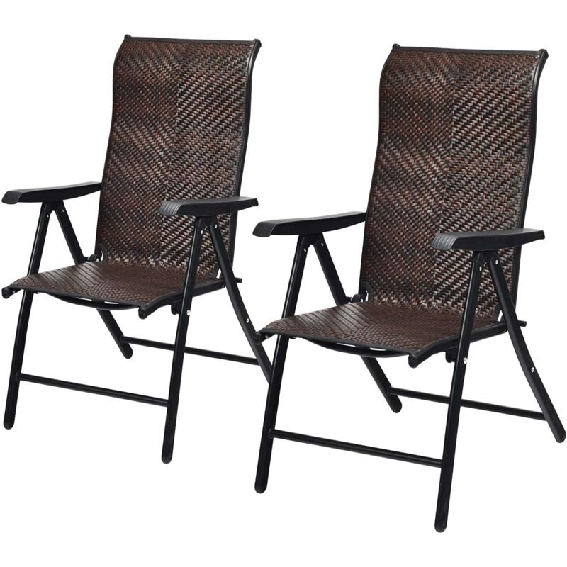 foto del prodotto costway set di 2 sedie pieghevoli in rattan, sedie portatili in vimini con braccioli e schienale alto regolabile, ideale per casa cortile giardino