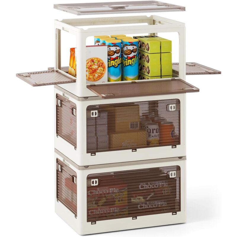 foto del prodotto costway set di 3 contenitori impilabili con coperchi, contenitori pieghevoli in plastica 132 90 l, organizzatore con ruote per camera da letto