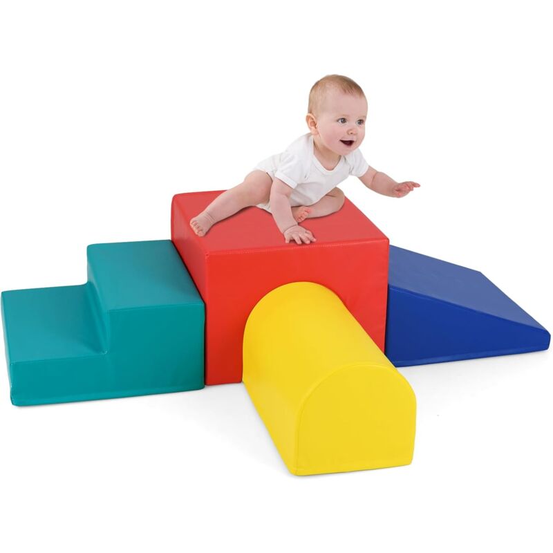foto del prodotto costway set di 4 blocchi in schiuma per arrampicarsi e gattonare per bambini, set di giocattoli morbidi da interno con diverse forme e colori per