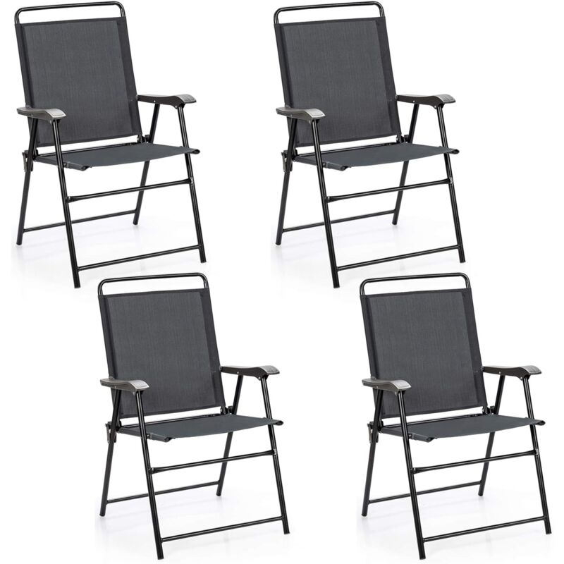 foto del prodotto costway set di 4 sedie pieghevoli da esterno, poltrona portatile con braccioli e poggia piedi, tessuto traspirante, piedini antiscivolo, per patio,