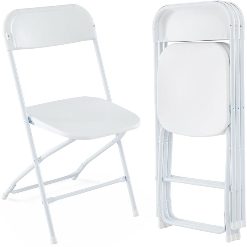 foto del prodotto costway set di 4 sedie pieghevoli in metallo, sedie da patio portatili con sedile e schienale in plastica, struttura in metallo, sedie da pranzo