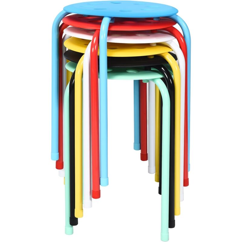 foto del prodotto costway set di 6 sgabello tondo impilabile in metallo, sgabello cucina basso per bambini adulti, sgabelli da bar casa ufficio aule, 30 x 30 x 44,5
