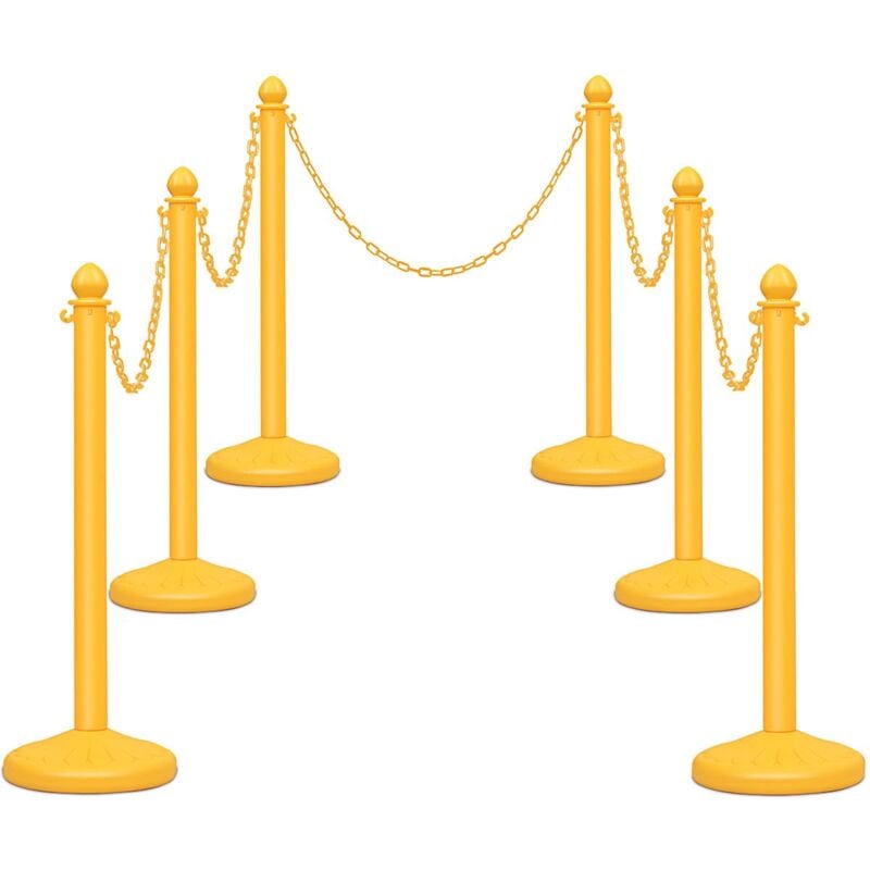 foto del prodotto costway set di 6 transenne delimita corsie transenne separacode, paletti di delimitazione eliminacode, base antiscivolo, in plastica, divisore di
