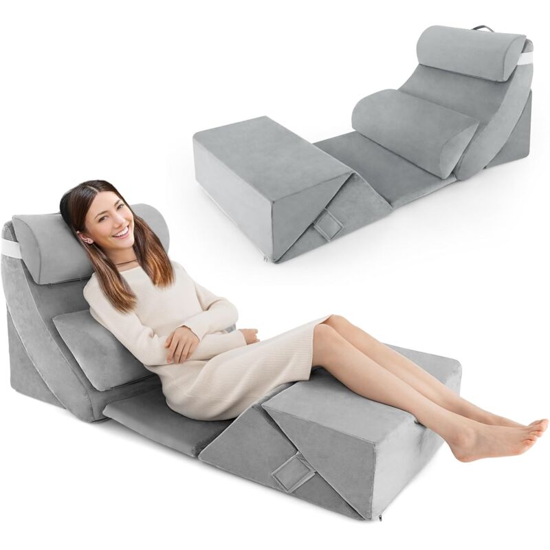 foto del prodotto costway set di 7 cuscini per letto divano, cuscini per corpo in memory foam regolabili con copertura lavabile, supporto per testa, collo, schiena,