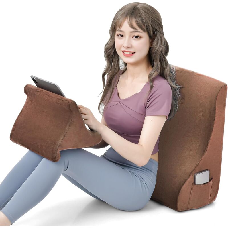 foto del prodotto costway set di cuscini da lettura lavabile, cuscino a cuneo ergonomico con cuscino porta tablet schiuma ad alta resilienza tasche laterali e